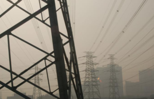 Photo of power lines with hazy air throughout