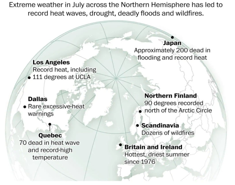 Map of heat records in the Northern Hemisphere