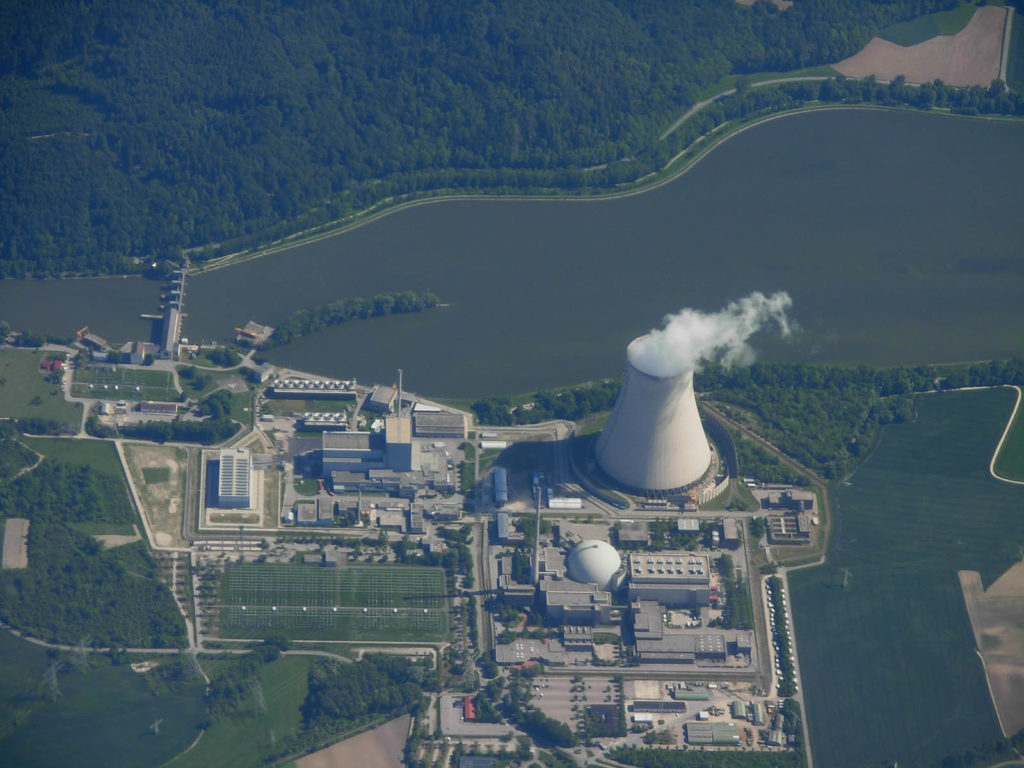 Aerial photo of Nuclear Power Plant Isar II, Bavaria, Germany