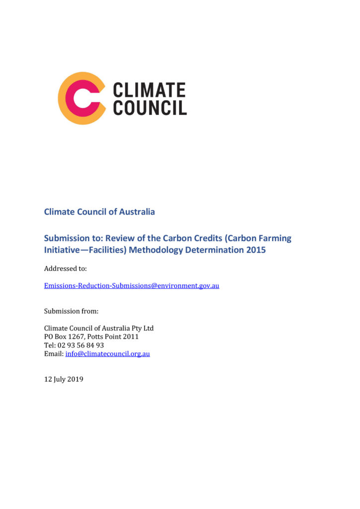 Front page of the Climate Council Facilities Method Review submission