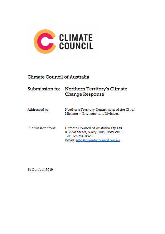 A screenshot of the front page of the submission to the NT's climate change response. 