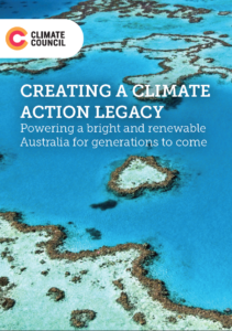 Image of reef with text: Creating a climate action legacy. Powering a bright and renewable Australia for generations to come.
