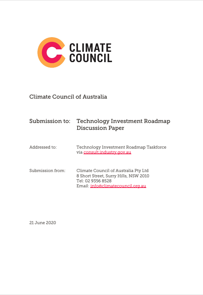 A screenshot of the front cover page of the submission to the Technology Road Map. 