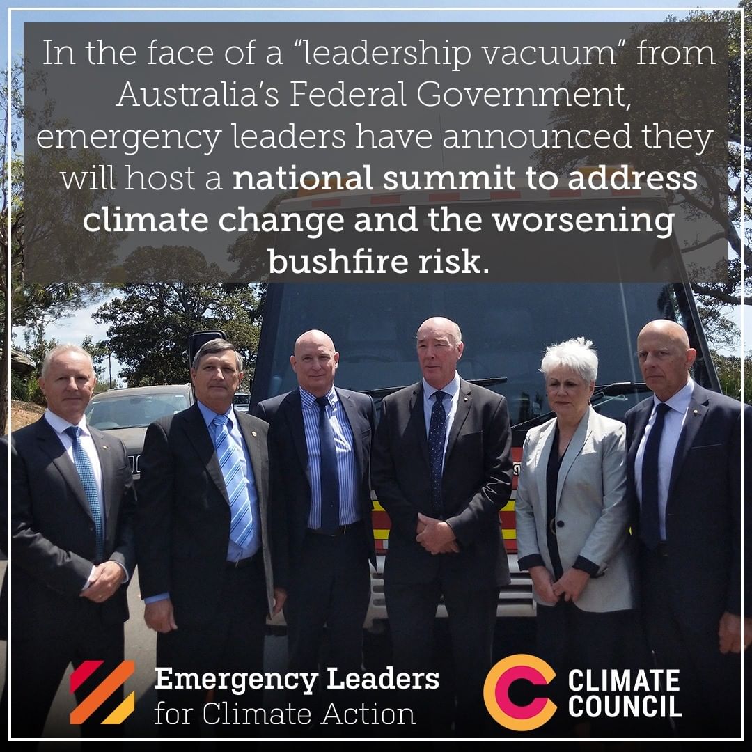 An image of the ELCA leaders in front of a firetruck, with text over the top explaining that they will announce a National bushfire summit.