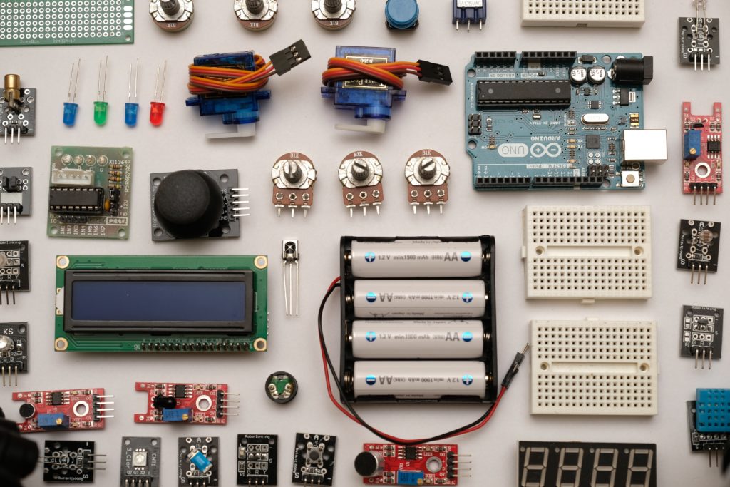 A stylised image of electronics displayed in a grid, featuring lithium-ion batteries at its centre.