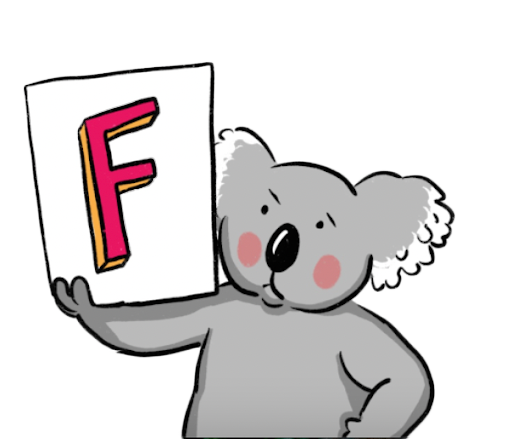 Cartoon Koala holds and Fail score