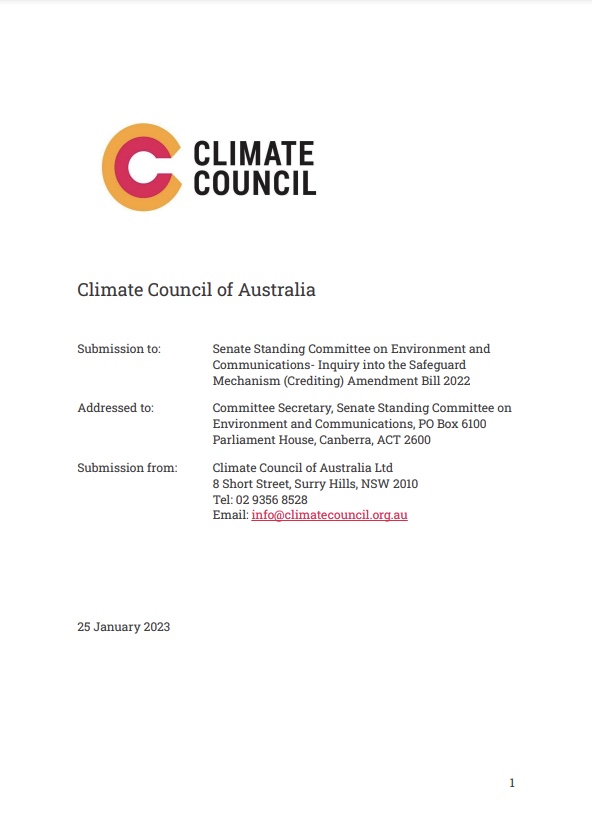Submission to: Senate standing committee on Environment and Communications - Inquiry into the safeguard mechanism crediting amendment bill 2022