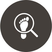 Icon of a footprint with a magnifying glass